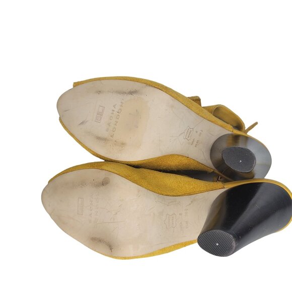 Sacha London Mustard Yellow Suede Leather Upper Slingback Heeled Sandals With Cu - Picture 6 of 11